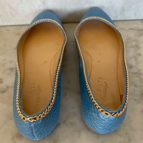 TALBOTS Snakeskin Embossed Blue Leather Braided Accent Chain Flats 6B - Picture 8 of 14
